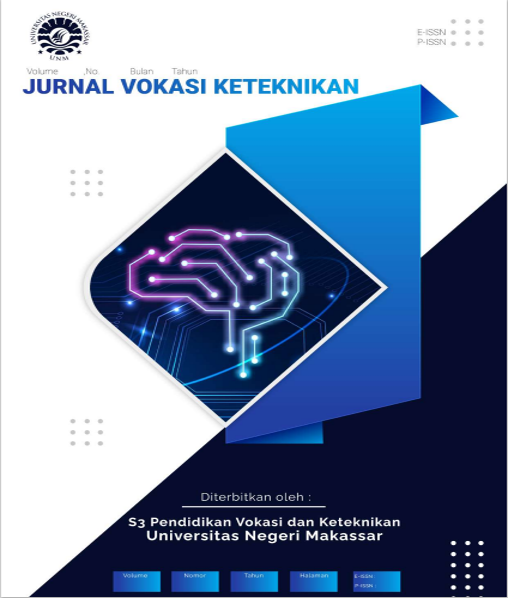 Jurnal Vokasi Keteknikan is published by Program Pascasarjana Universitas Negeri Makassar or the Graduate School of Universitas Negeri Makassar. The journal is aimed at publishing and disseminating the results of research and studies on vocational